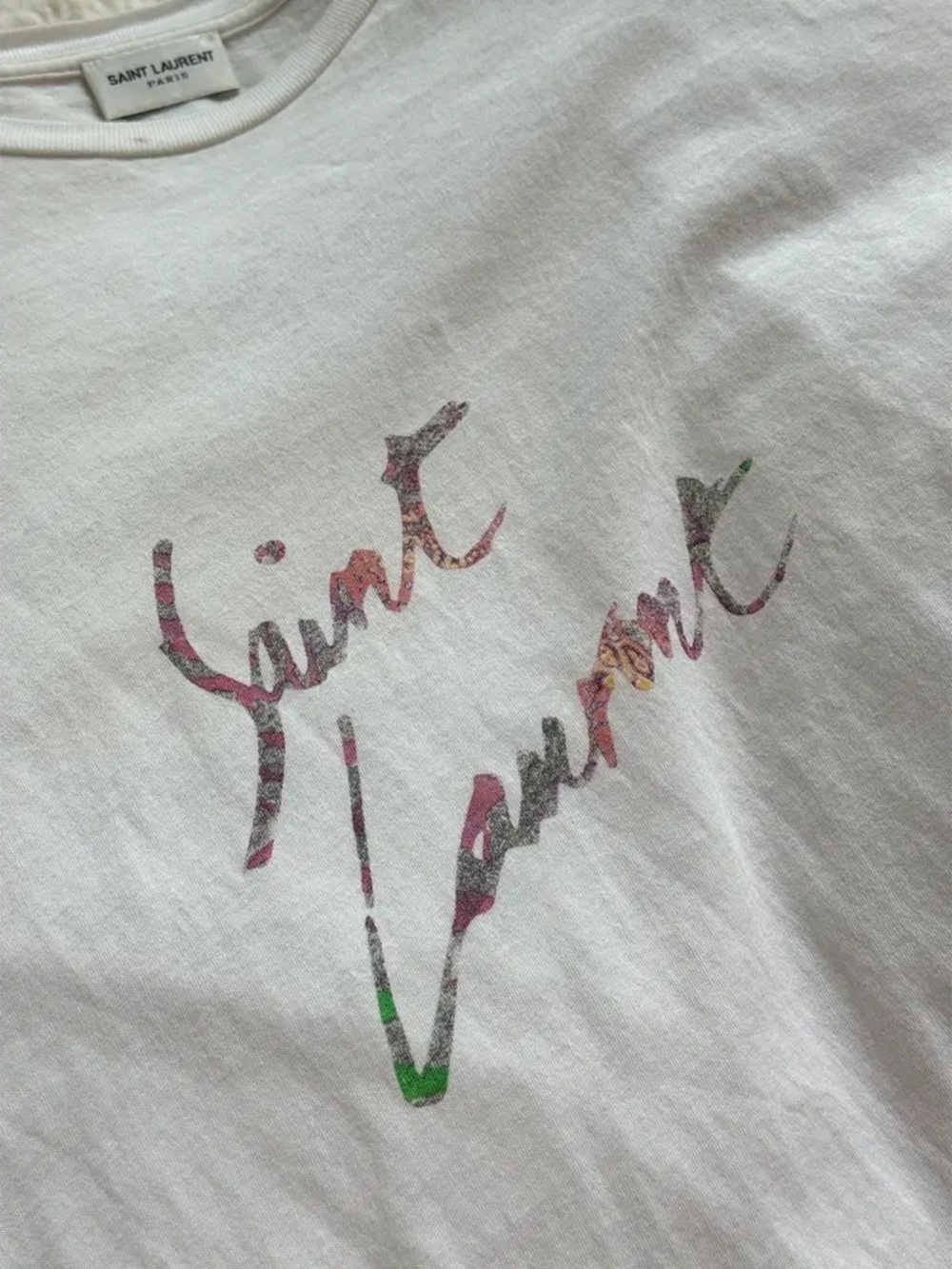 Saint Laurent Kids White Tee with Multicolor Logo
